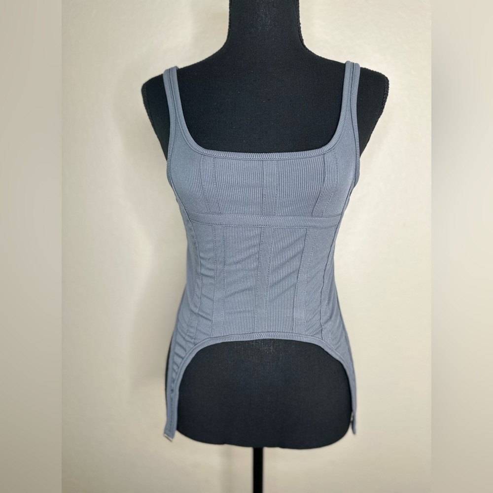 Women's Ribbed Strappy Gray Tank Top